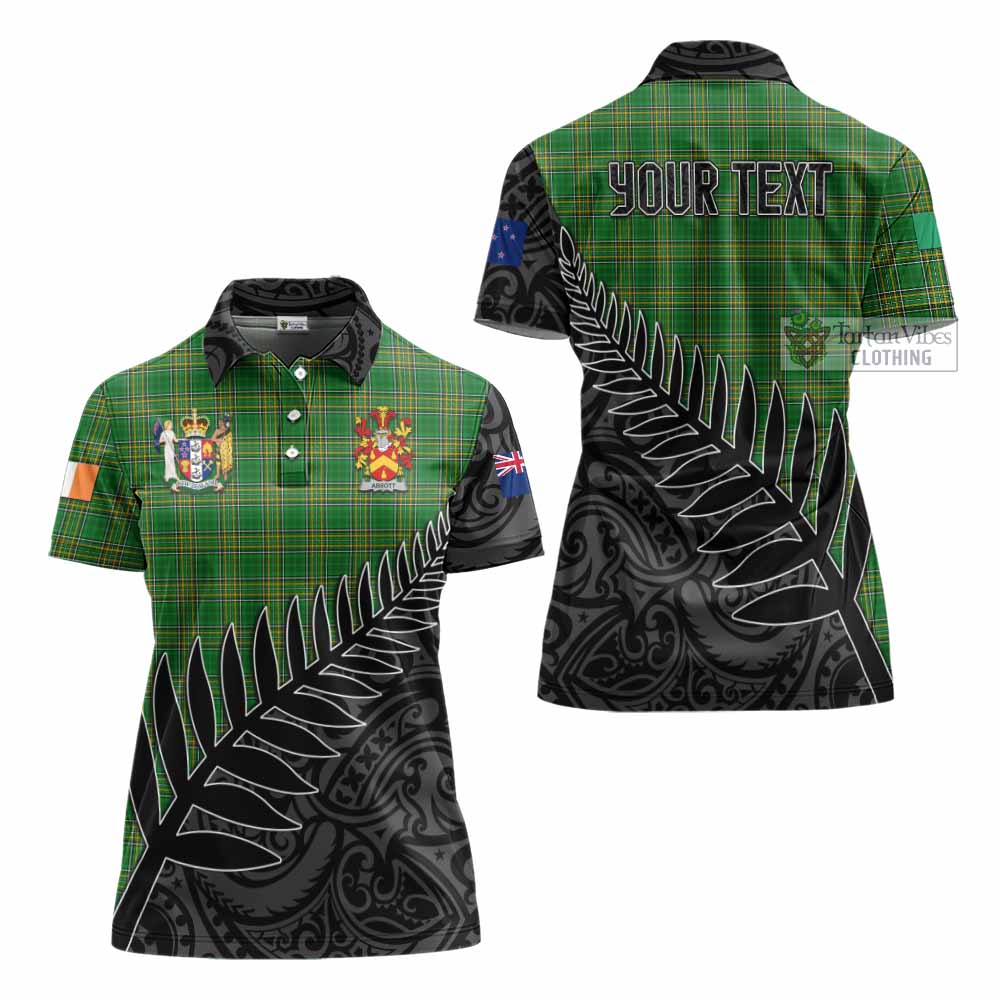 Tartan Vibes Clothing Abbott Irish Clan Tartan Women's Polo Shirt with Coat of Arms New Zealand Silver Fern Half Style