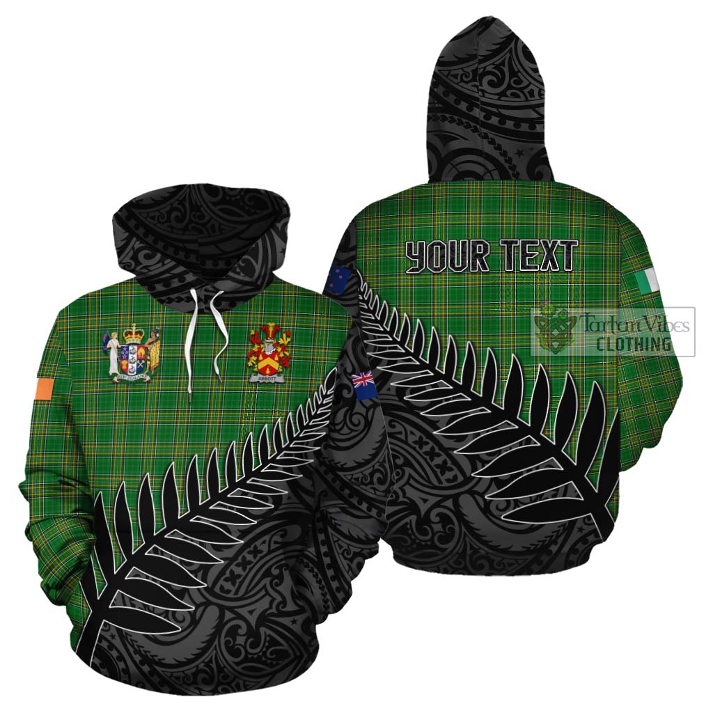 Tartan Vibes Clothing Abbott Irish Clan Tartan Cotton Hoodie with Coat of Arms New Zealand Silver Fern Half Style