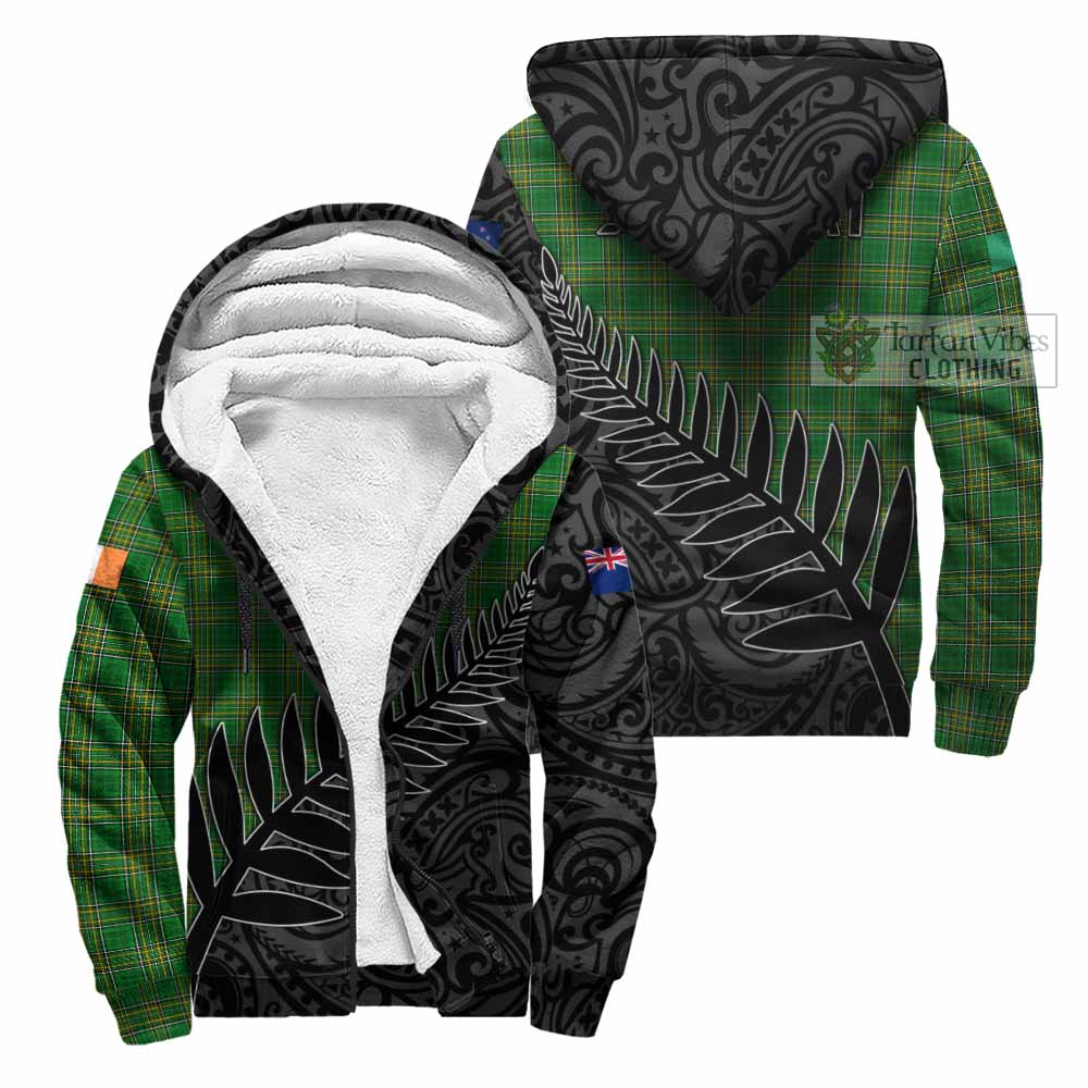 Tartan Vibes Clothing Abbott Irish Clan Tartan Sherpa Hoodie with Coat of Arms New Zealand Silver Fern Half Style