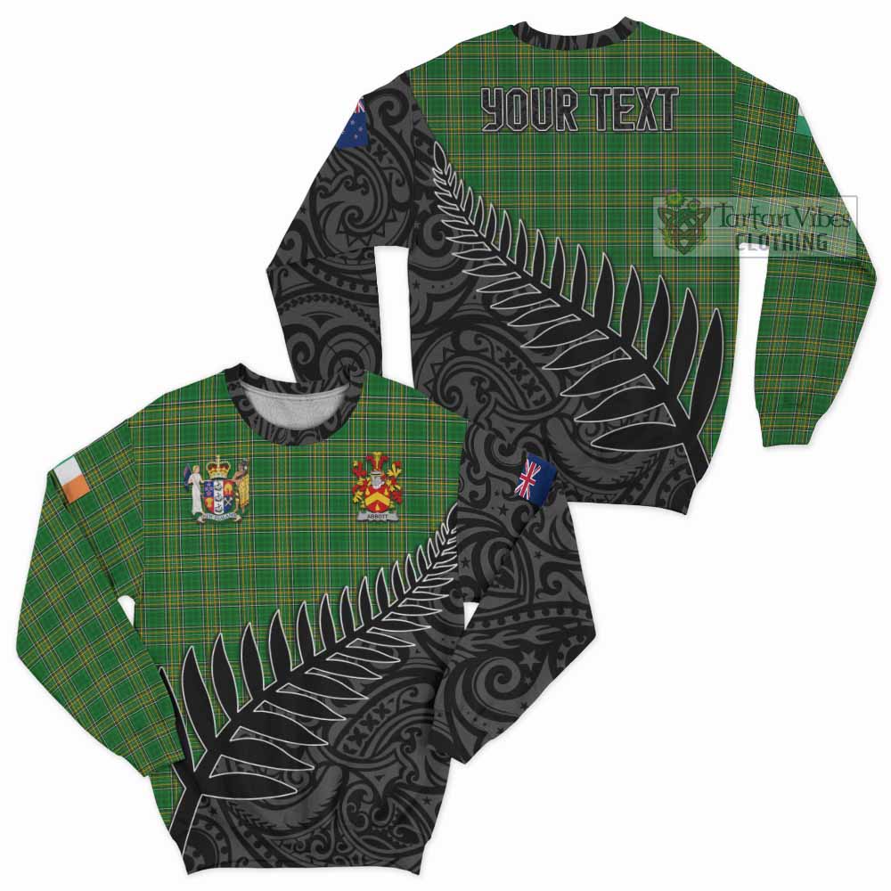 Tartan Vibes Clothing Abbott Irish Clan Tartan Sweatshirt with Coat of Arms New Zealand Silver Fern Half Style