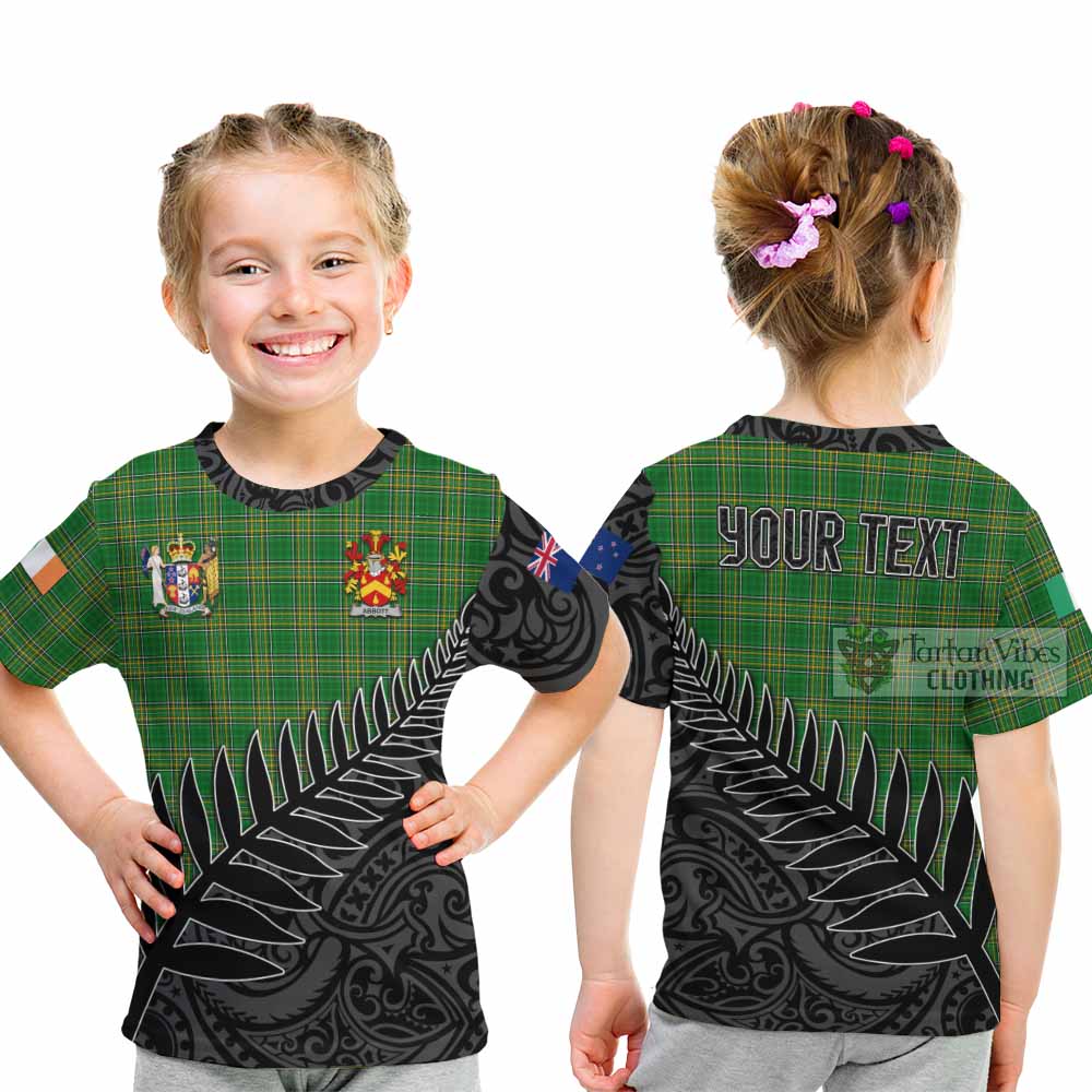 Tartan Vibes Clothing Abbott Irish Clan Tartan Kid T-Shirt with Coat of Arms New Zealand Silver Fern Half Style