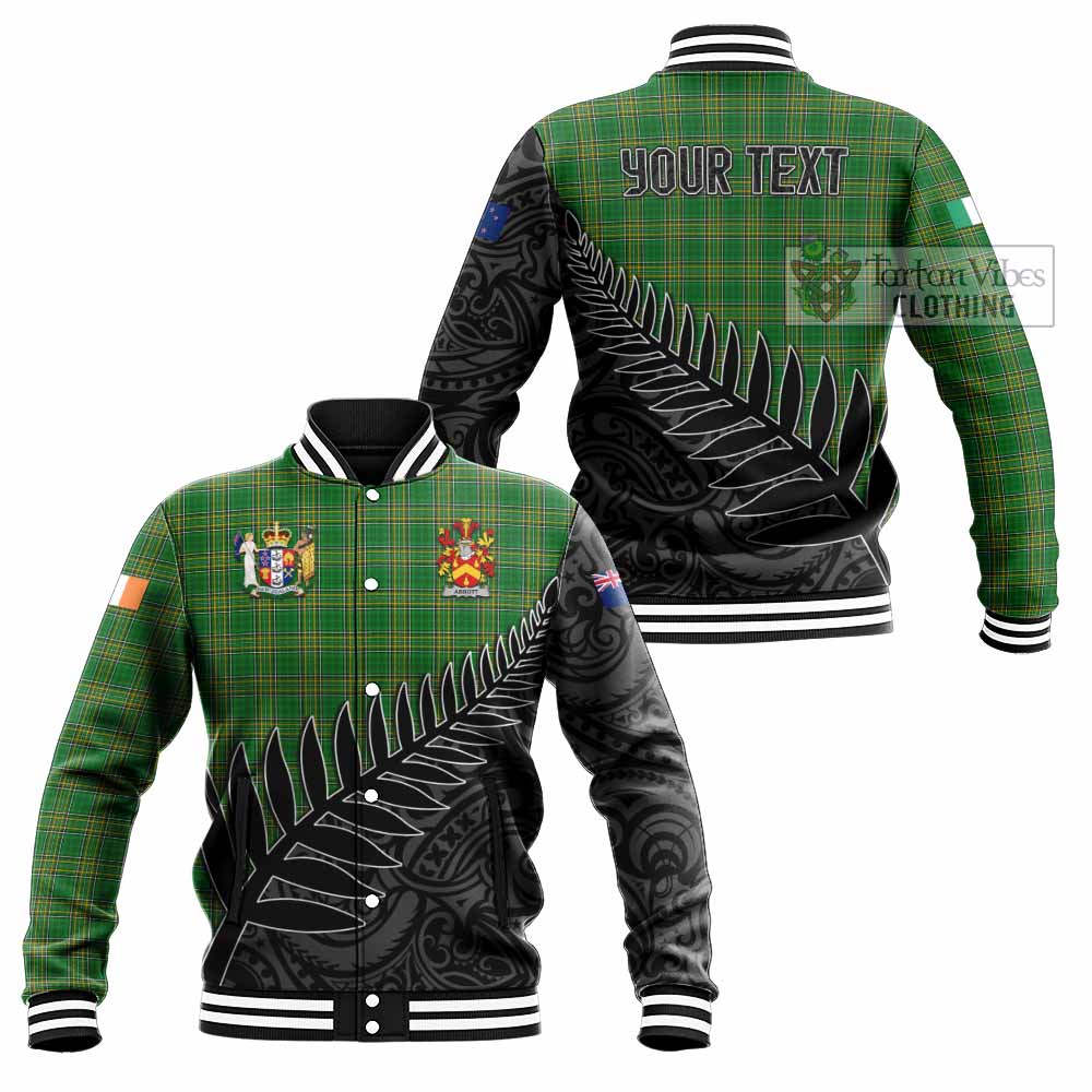 Tartan Vibes Clothing Abbott Irish Clan Tartan Baseball Jacket with Coat of Arms New Zealand Silver Fern Half Style