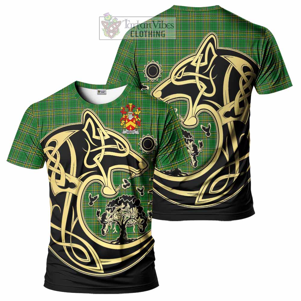 Tartan Vibes Clothing Abbott Irish Tartan T-Shirt with Coat of Arms Celtic Wolf Style