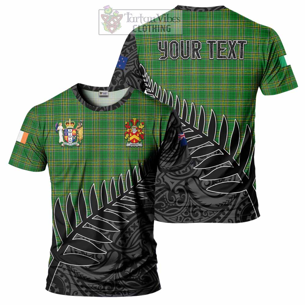 Tartan Vibes Clothing Abbott Irish Clan Tartan T-Shirt with Coat of Arms New Zealand Silver Fern Half Style