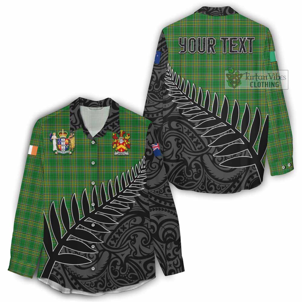 Tartan Vibes Clothing Abbott Irish Clan Tartan Women's Casual Shirt with Coat of Arms New Zealand Silver Fern Half Style