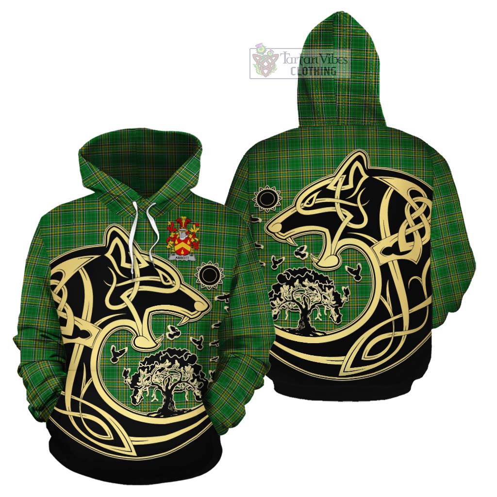 Tartan Vibes Clothing Abbott Irish Tartan Cotton Hoodie with Coat of Arms Celtic Wolf Style