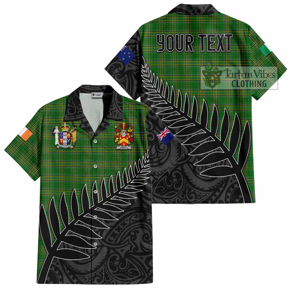 Tartan Vibes Clothing Abbott Irish Clan Tartan Short Sleeve Button Shirt with Coat of Arms New Zealand Silver Fern Half Style