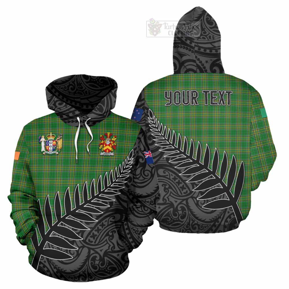 Tartan Vibes Clothing Abbott Irish Clan Tartan Hoodie with Coat of Arms New Zealand Silver Fern Half Style