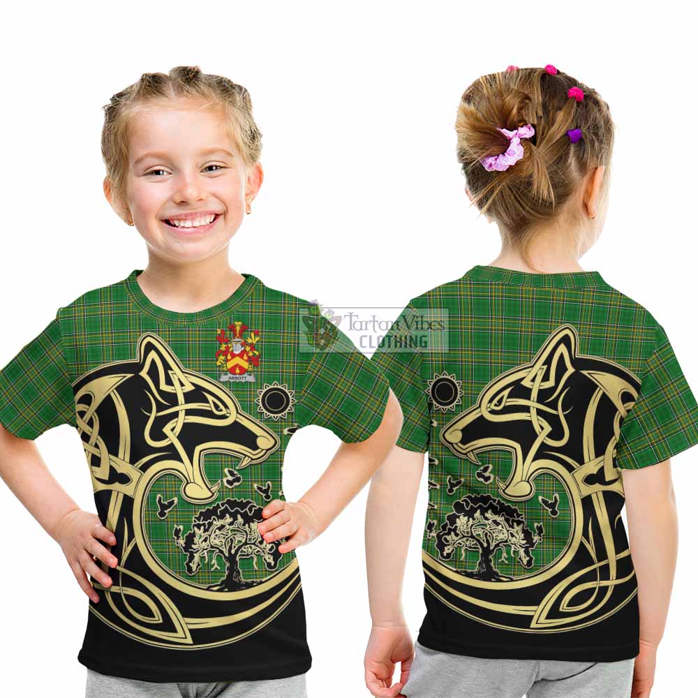 Tartan Vibes Clothing Abbott Irish Tartan Kid T-Shirt with Coat of Arms Celtic Wolf Style