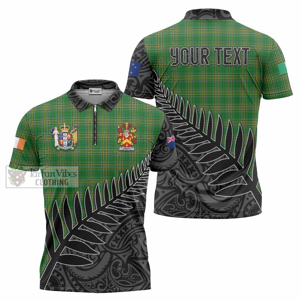 Tartan Vibes Clothing Abbott Irish Clan Tartan Zipper Polo Shirt with Coat of Arms New Zealand Silver Fern Half Style