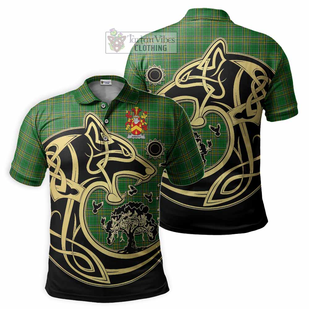 Tartan Vibes Clothing Abbott Irish Tartan Polo Shirt with Coat of Arms Celtic Wolf Style