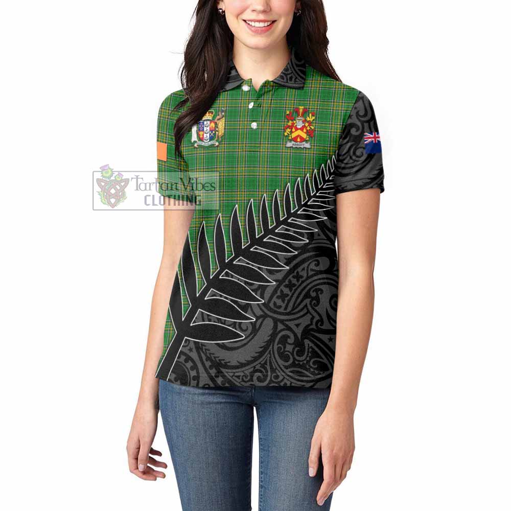 Tartan Vibes Clothing Abbott Irish Clan Tartan Women's Polo Shirt with Coat of Arms New Zealand Silver Fern Half Style