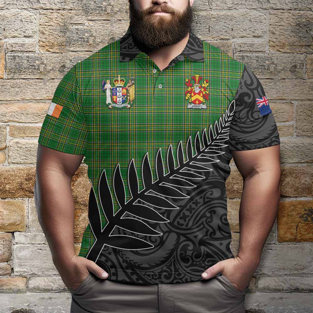 Tartan Vibes Clothing Abbott Irish Clan Tartan Polo Shirt with Coat of Arms New Zealand Silver Fern Half Style