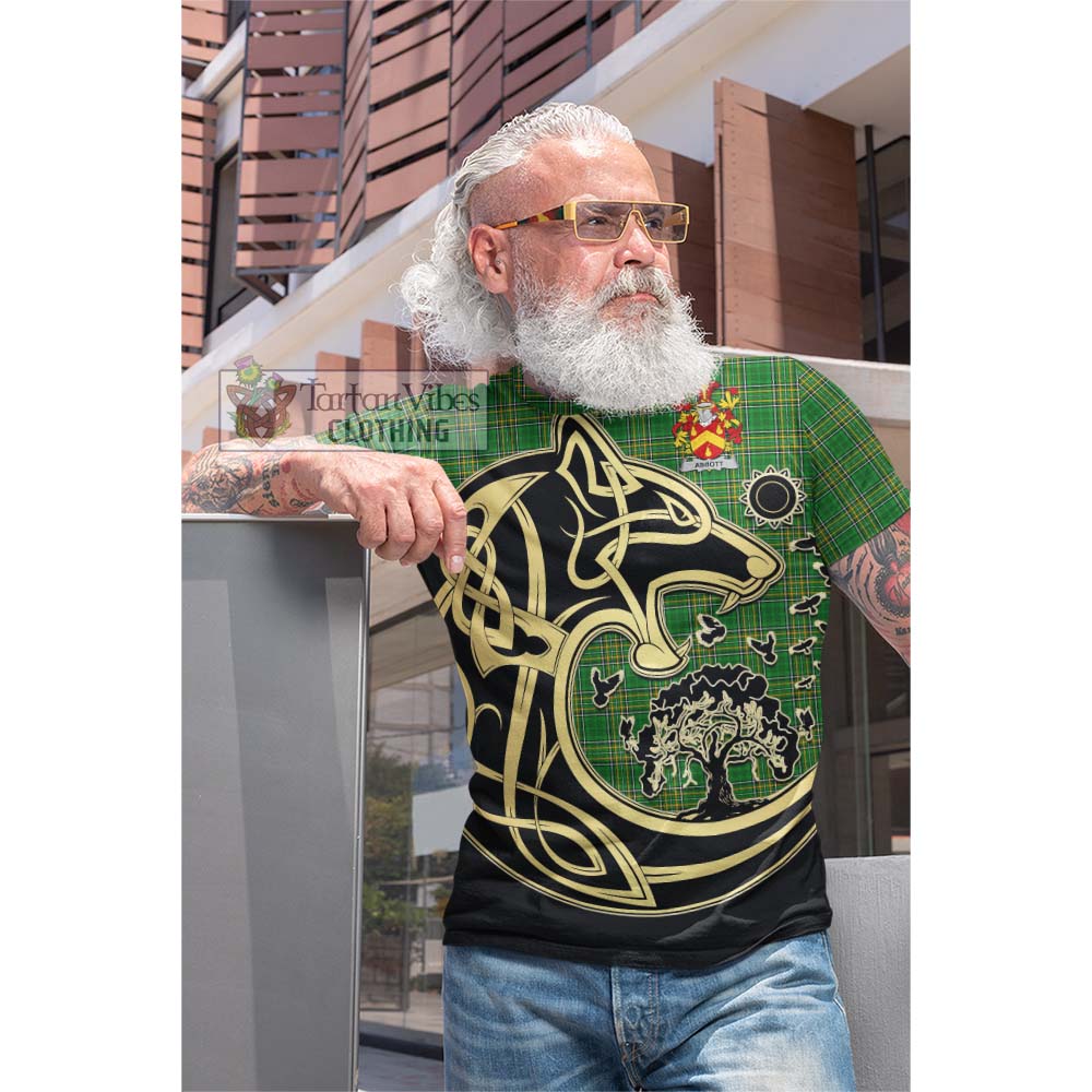 Tartan Vibes Clothing Abbott Irish Tartan Cotton T-shirt with Coat of Arms Celtic Wolf Style