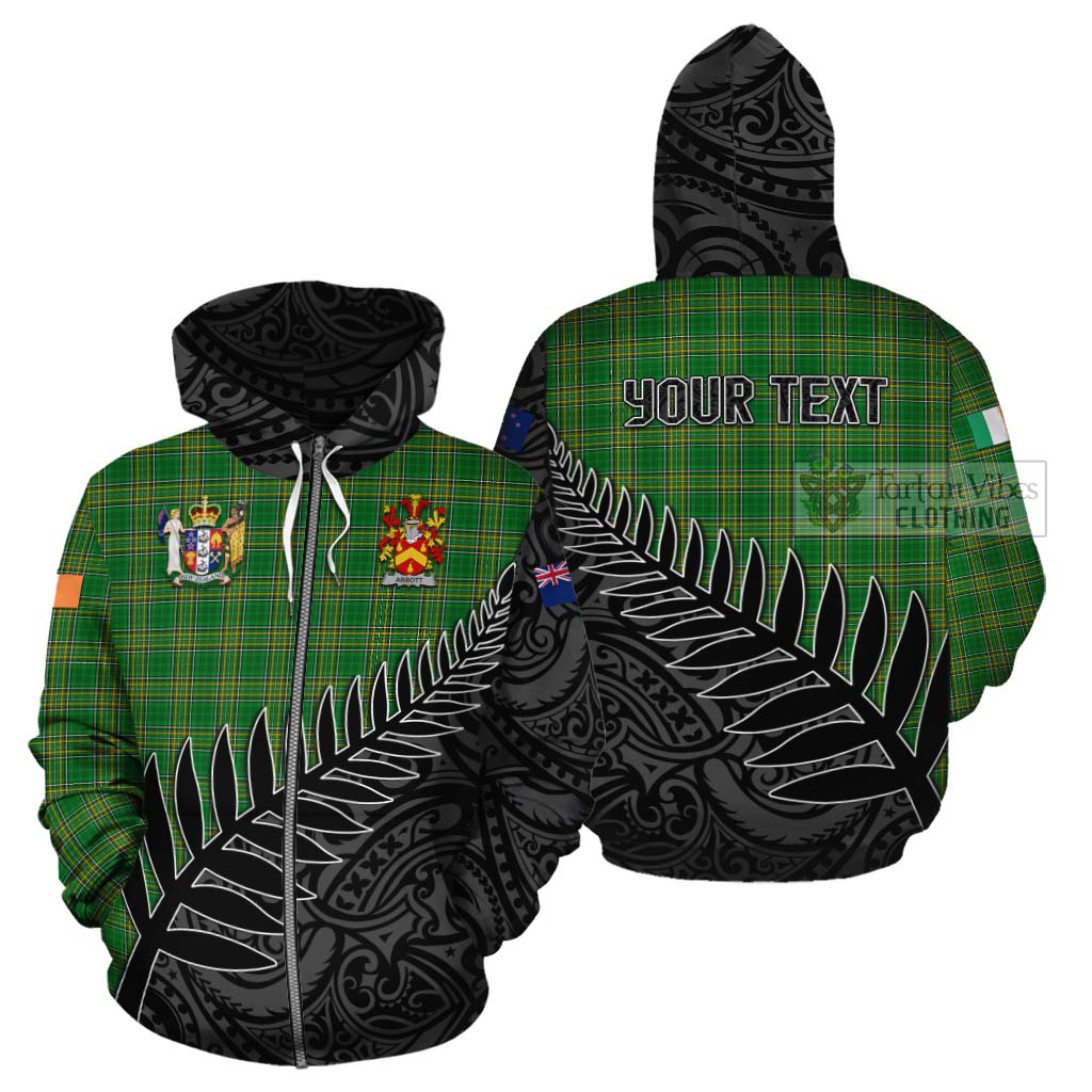 Tartan Vibes Clothing Abbott Irish Clan Tartan Cotton Hoodie with Coat of Arms New Zealand Silver Fern Half Style