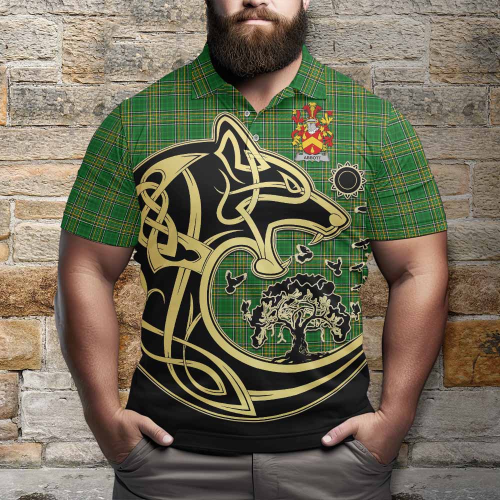 Tartan Vibes Clothing Abbott Irish Tartan Polo Shirt with Coat of Arms Celtic Wolf Style