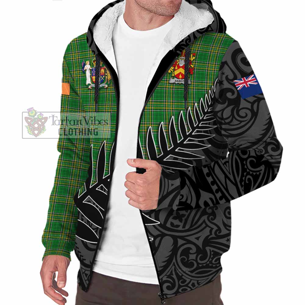 Tartan Vibes Clothing Abbott Irish Clan Tartan Sherpa Hoodie with Coat of Arms New Zealand Silver Fern Half Style