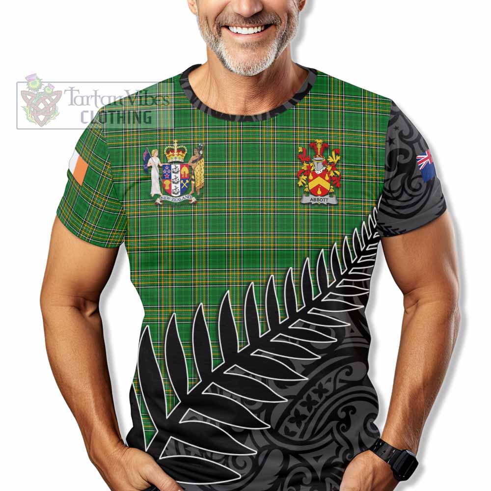 Tartan Vibes Clothing Abbott Irish Clan Tartan T-Shirt with Coat of Arms New Zealand Silver Fern Half Style