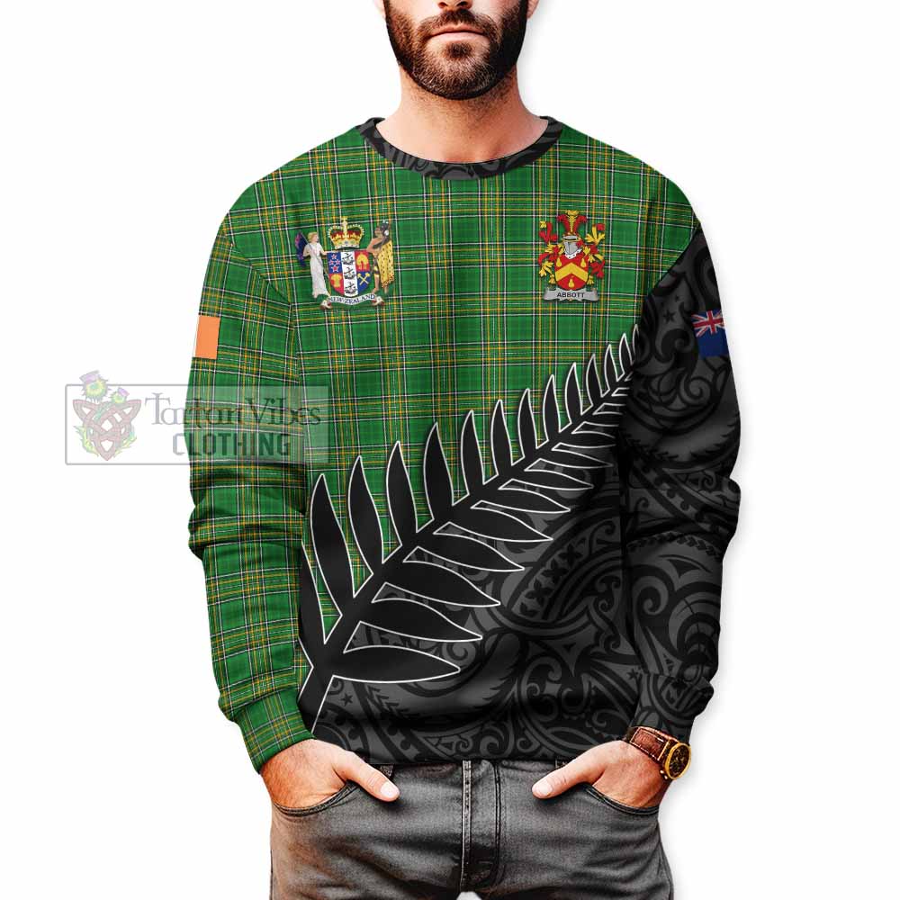 Tartan Vibes Clothing Abbott Irish Clan Tartan Sweatshirt with Coat of Arms New Zealand Silver Fern Half Style