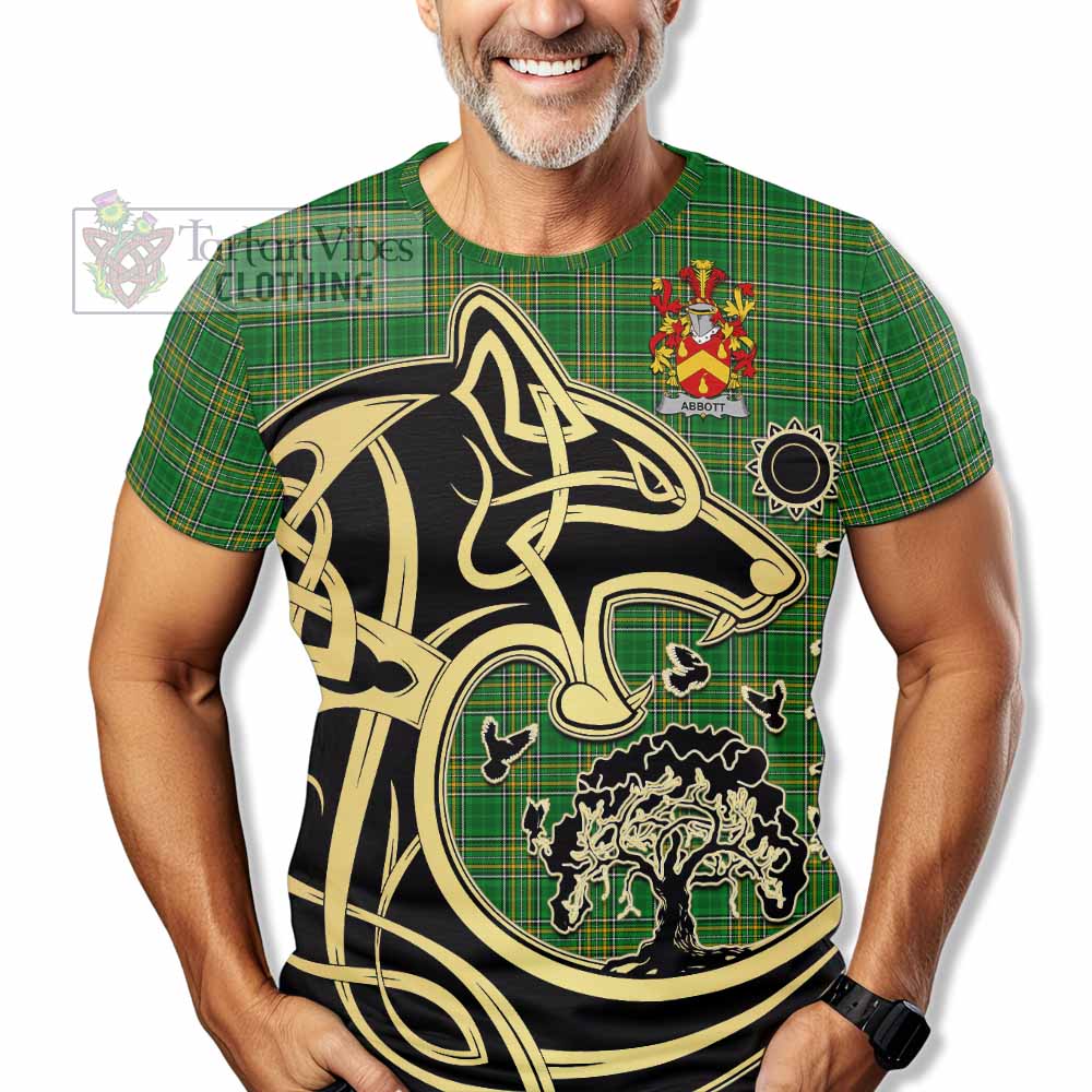 Tartan Vibes Clothing Abbott Irish Tartan T-Shirt with Coat of Arms Celtic Wolf Style