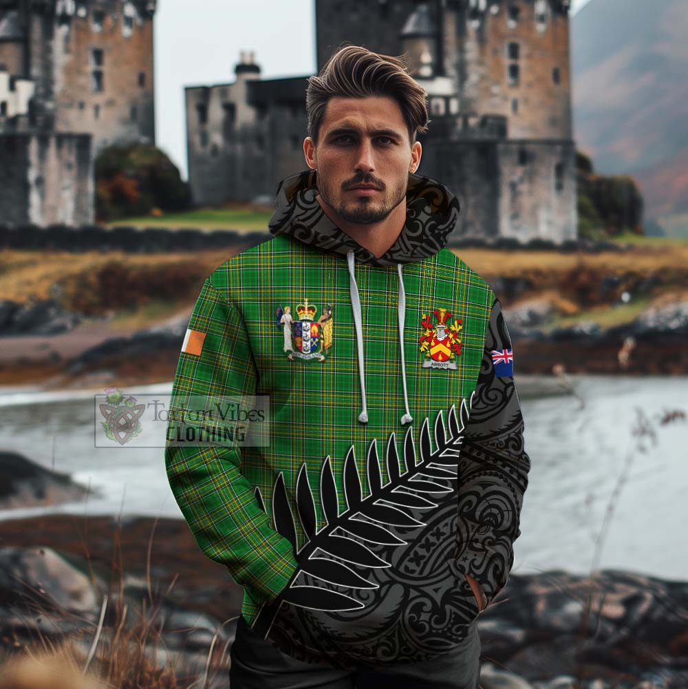 Tartan Vibes Clothing Abbott Irish Clan Tartan Cotton Hoodie with Coat of Arms New Zealand Silver Fern Half Style