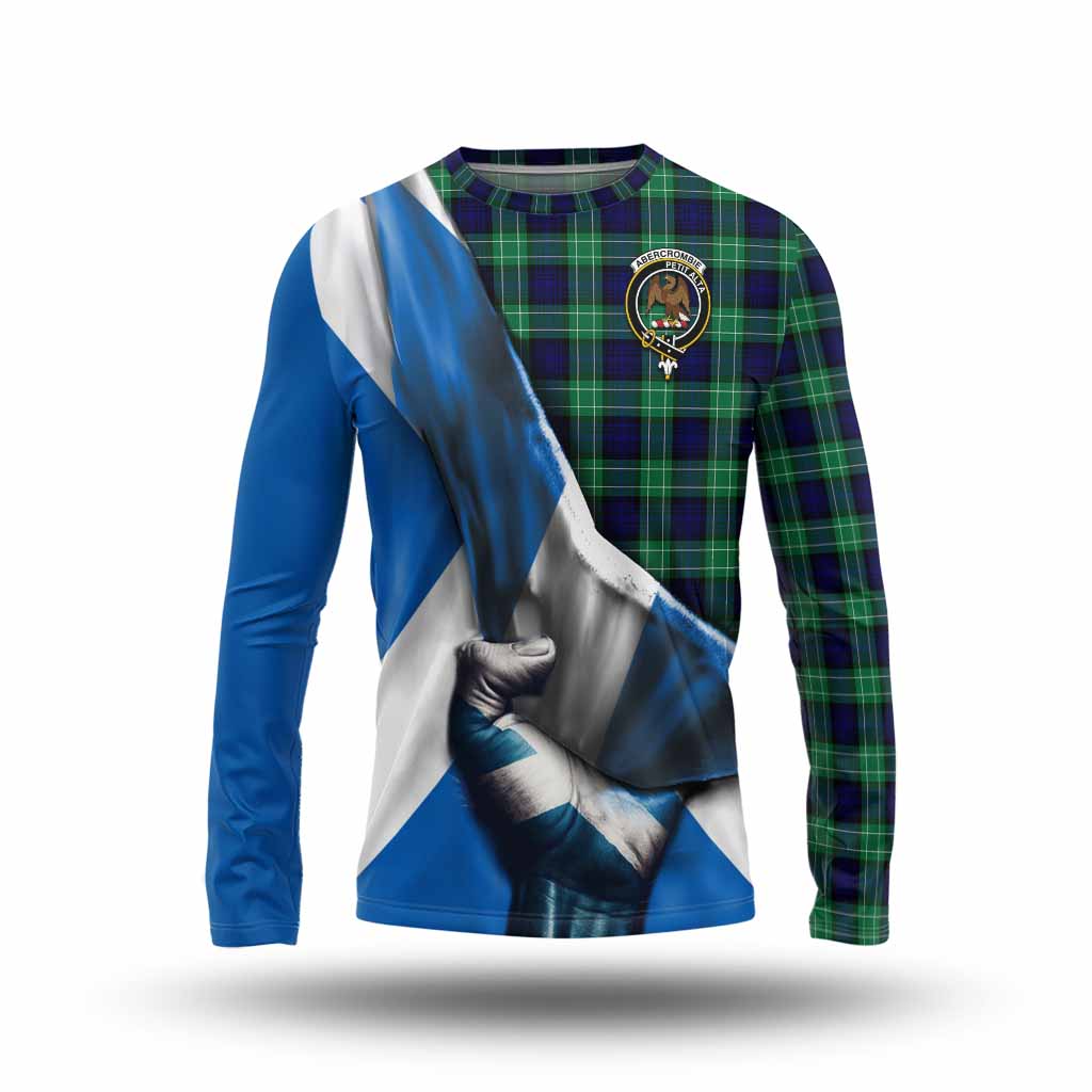 Tartan Vibes Clothing Abercrombie Tartan Long Sleeve T-Shirt with Family Crest Scotland Patriotic Style