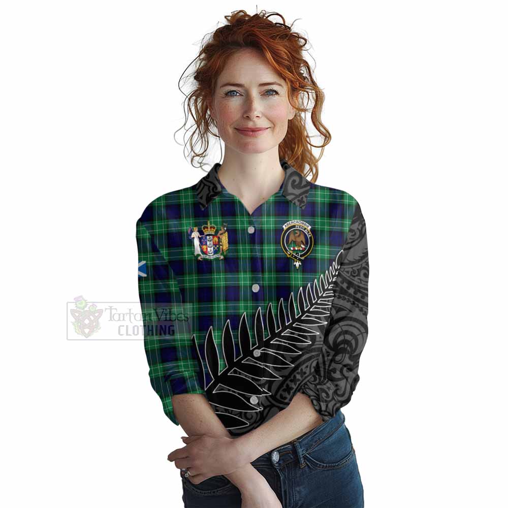 Tartan Vibes Clothing Abercrombie Crest Tartan Women's Casual Shirt with New Zealand Silver Fern Half Style