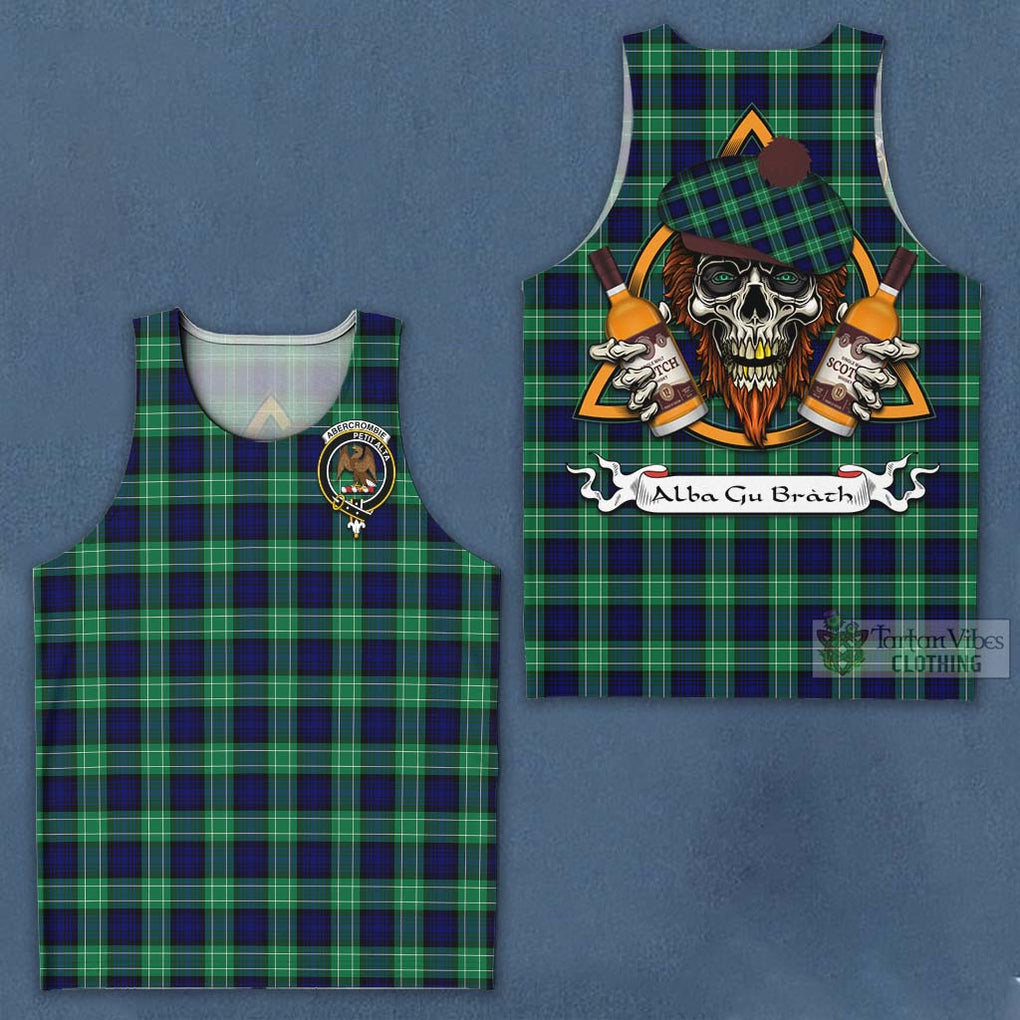 Tartan Vibes Clothing Abercrombie Tartan Men's Tank Top with Family Crest and Bearded Skull Holding Bottles of Whiskey