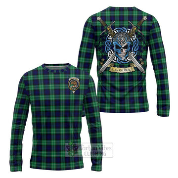 Abercrombie Tartan Long Sleeve T-Shirt with Family Crest Celtic Skull Style