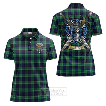 Abercrombie Tartan Women's Polo Shirt with Family Crest Celtic Skull Style