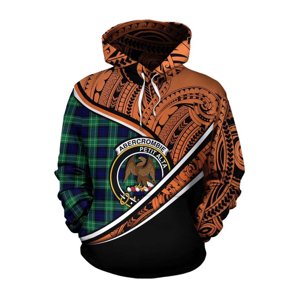 Tartan Vibes Clothing Abercrombie Crest Tartan Cotton Hoodie with Maori Tattoo Style - Orange Version