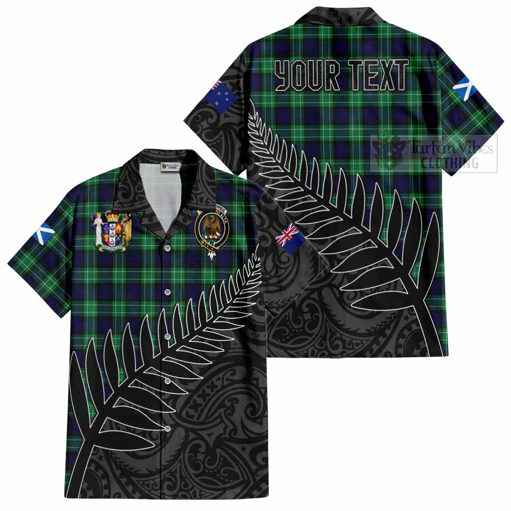 Tartan Vibes Clothing Abercrombie Crest Tartan Short Sleeve Button Shirt with New Zealand Silver Fern Half Style