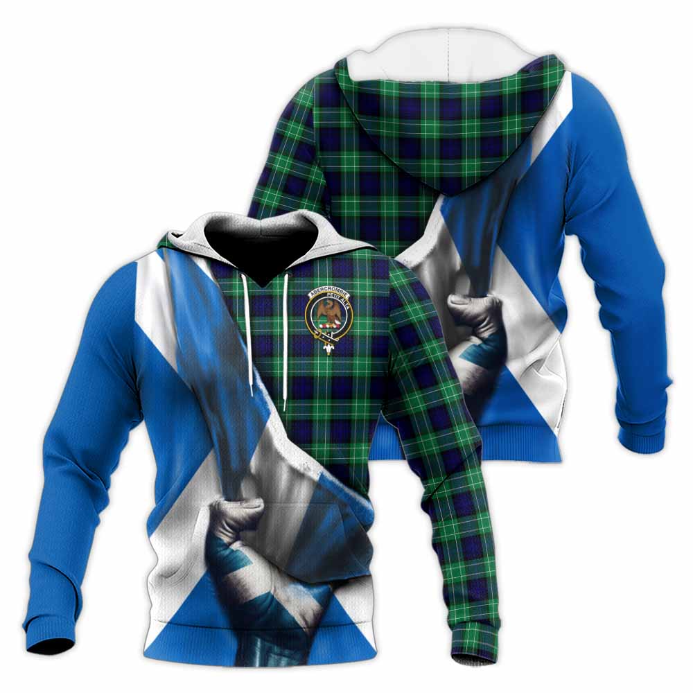 Tartan Vibes Clothing Abercrombie Tartan Knitted Hoodie with Family Crest Scotland Patriotic Style