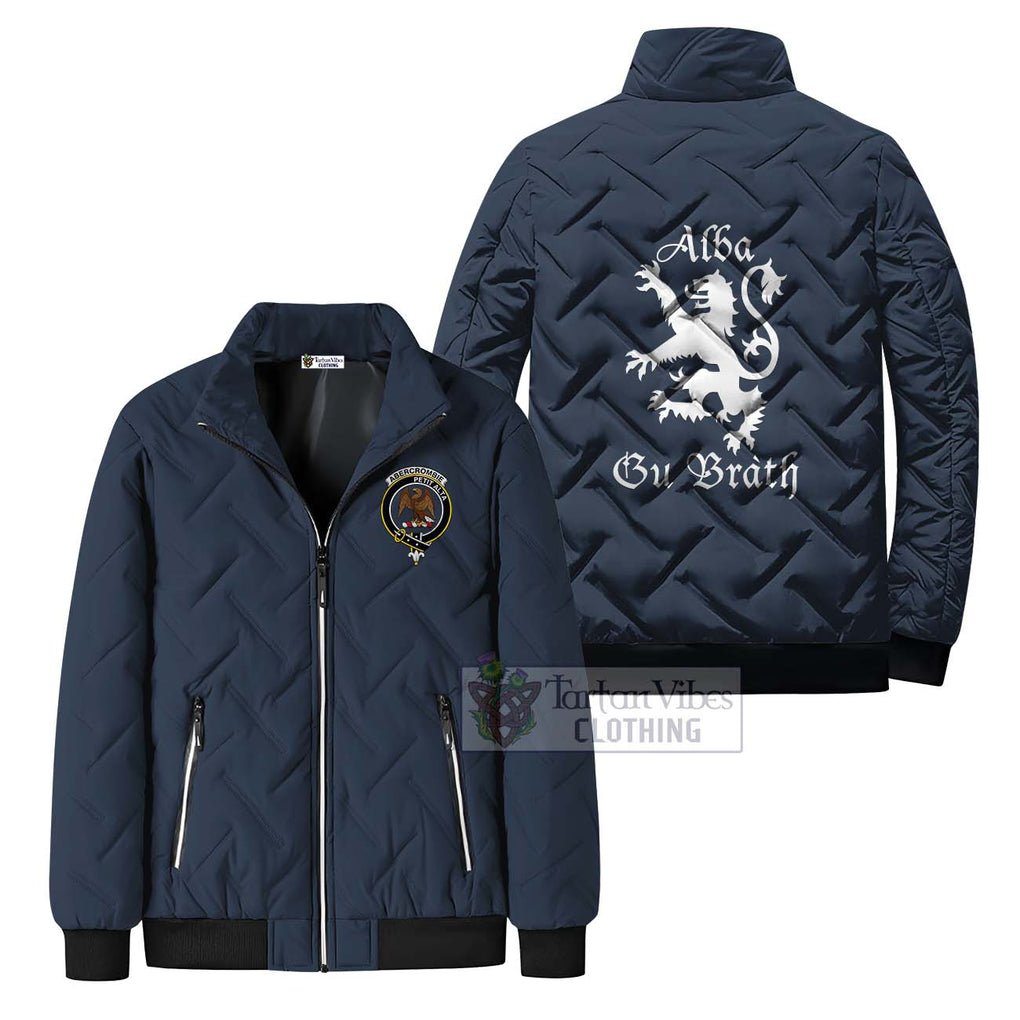 Abercrombie Family Crest Padded Cotton Jacket Lion Rampant Alba Gu Brath Style Navy Blue Unisex - 2D-tartanvibesclothing