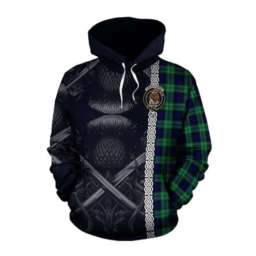 Abercrombie Tartan Cotton Hoodie with Family Crest Cross Sword Thistle Celtic Vibes