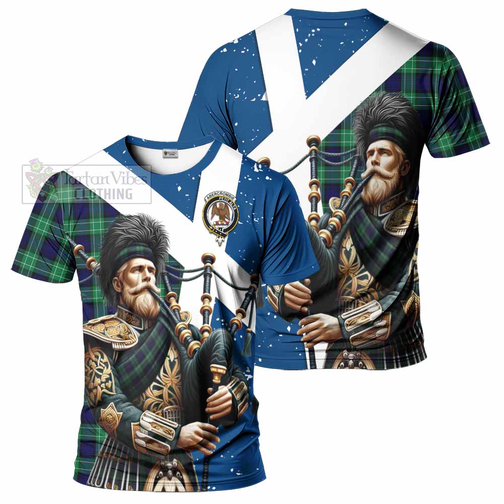 Tartan Vibes Clothing Abercrombie Tartan T-Shirt with Family Crest Scottish Bagpiper Vibes