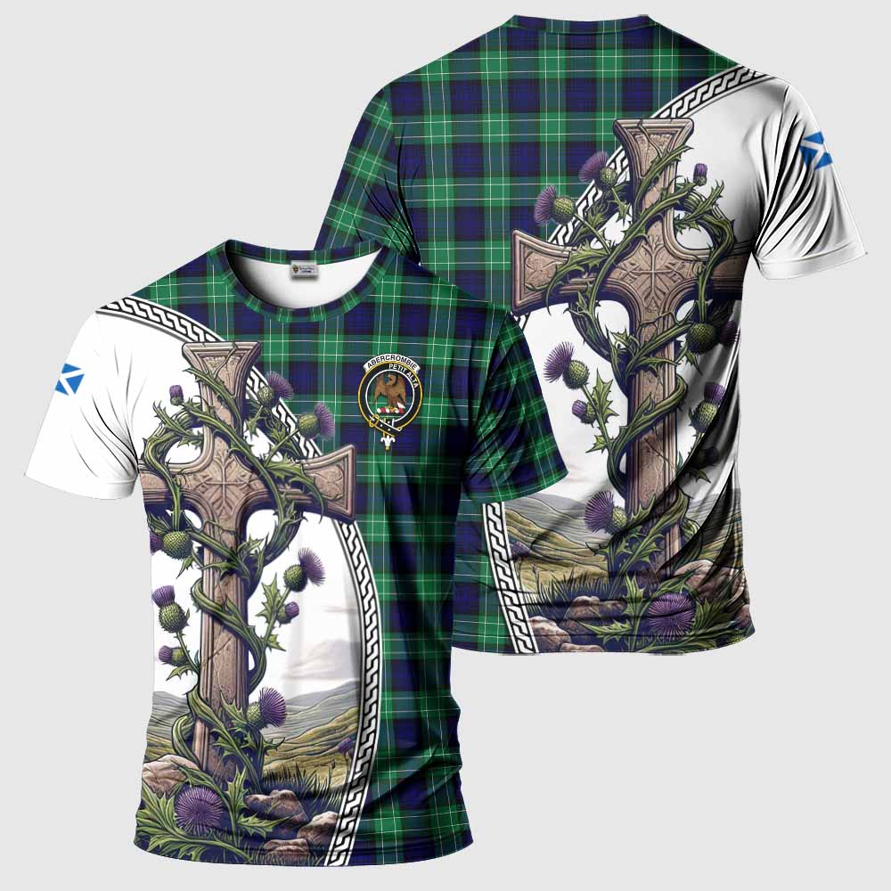 Tartan Vibes Clothing Abercrombie Agnew Tartan T-Shirt with Family Crest and St. Andrew's Cross Accented by Thistle Vines