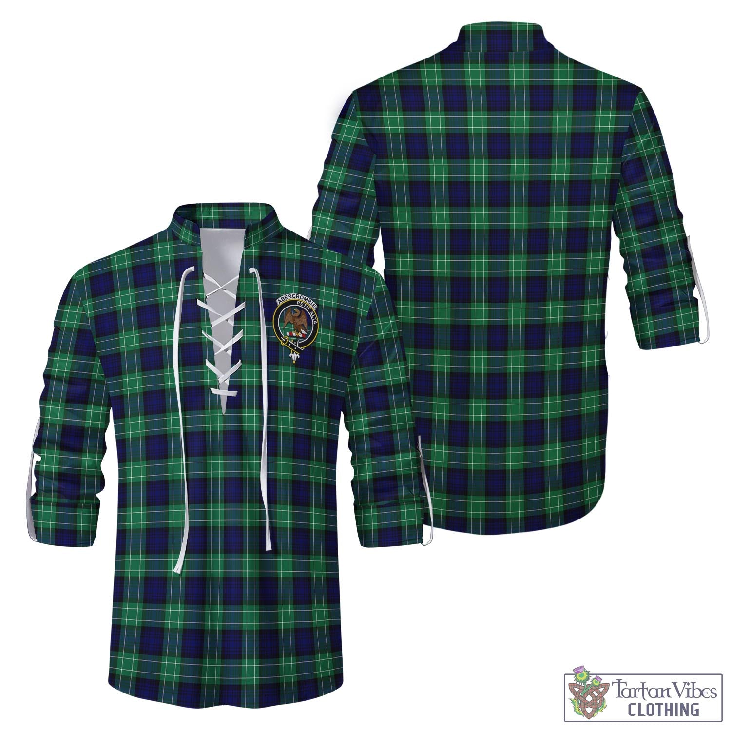 Tartan Vibes Clothing Abercrombie Tartan Men's Scottish Traditional Jacobite Ghillie Kilt Shirt with Family Crest