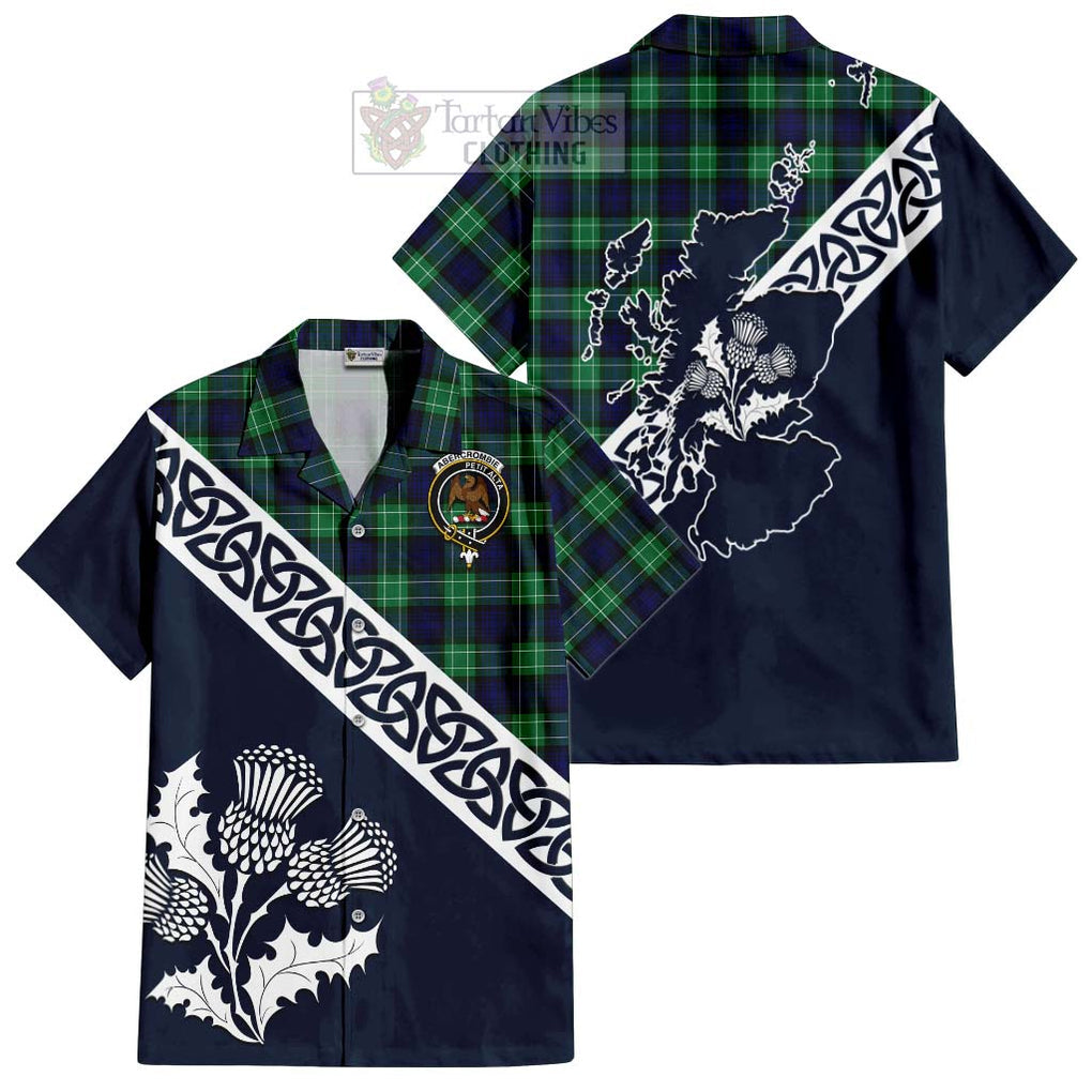 Tartan Vibes Clothing Abercrombie Tartan Short Sleeve Button Shirt Featuring Thistle and Scotland Map