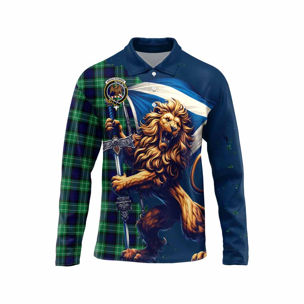 Tartan Vibes Clothing Abercrombie Tartan Family Crest Long Sleeve Polo Shirt with Scottish Majestic Lion