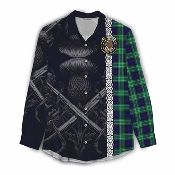 Abercrombie Tartan Women's Casual Shirt with Family Crest Cross Sword Thistle Celtic Vibes