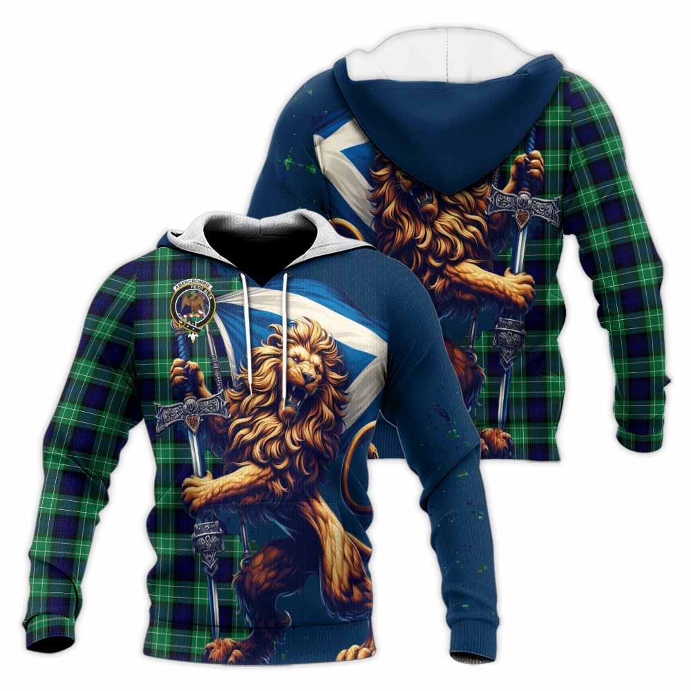 Tartan Vibes Clothing Abercrombie Tartan Family Crest Knitted Hoodie with Scottish Majestic Lion