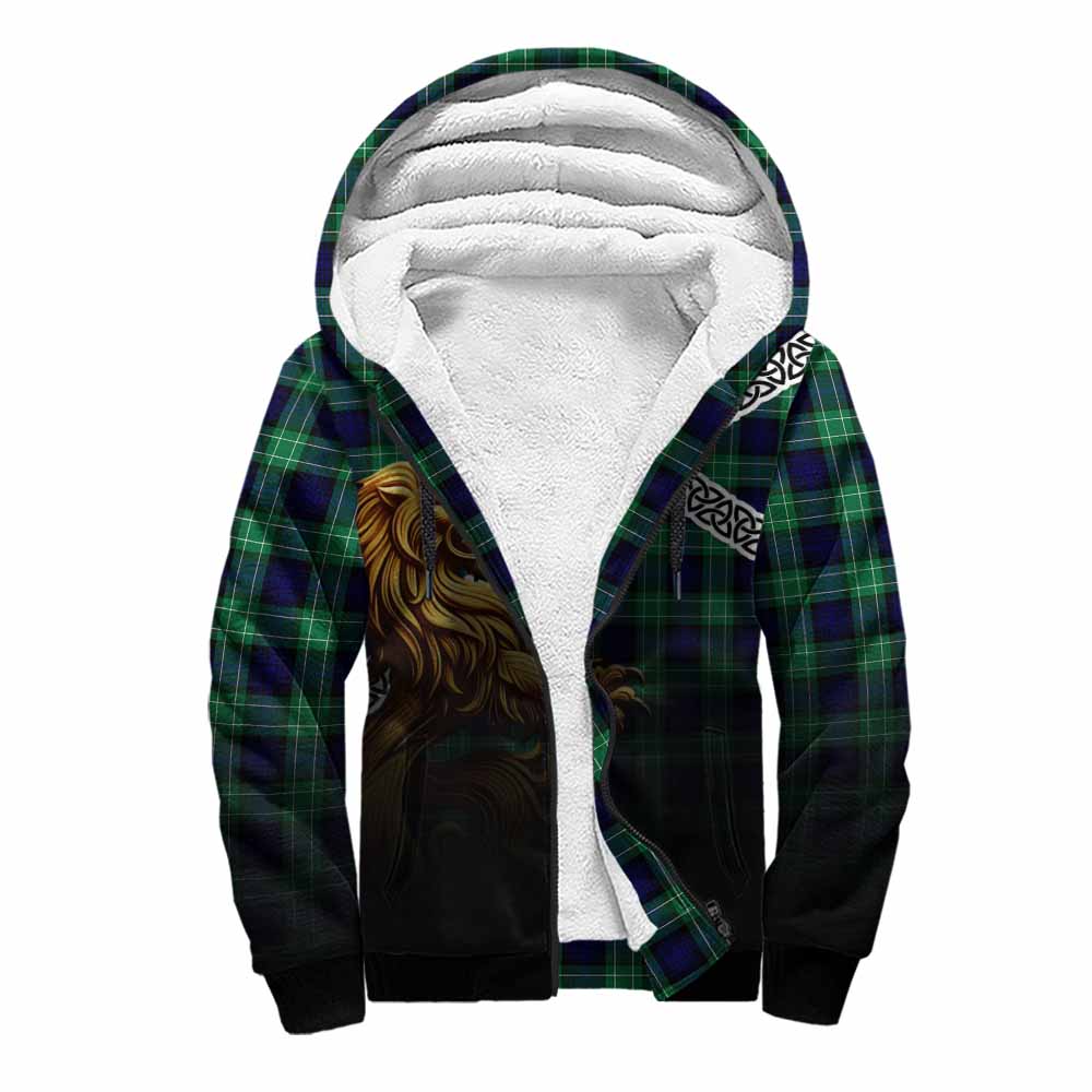 Abercrombie Crest Tartan Sherpa Hoodie with Golden Lion Emblem Celtic Style Unisex S - Tartan Vibes Clothing