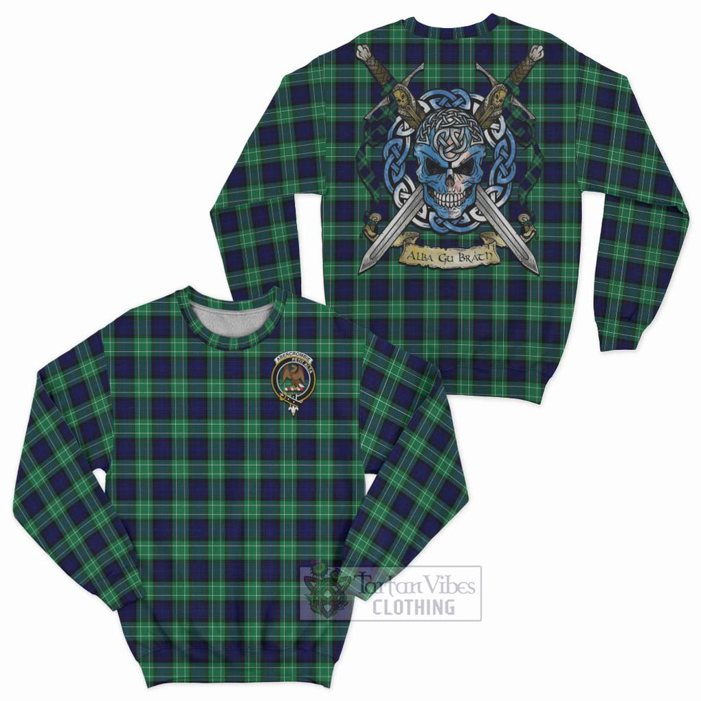 Tartan Vibes Clothing Abercrombie Tartan Sweatshirt with Family Crest Celtic Skull Style