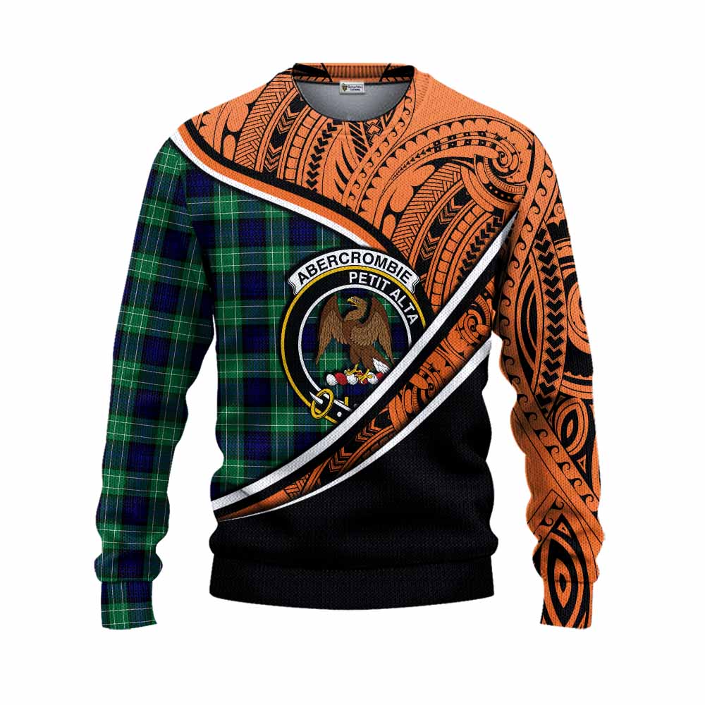 Tartan Vibes Clothing Abercrombie Crest Tartan Knitted Sweater with Maori Tattoo Style - Orange Version