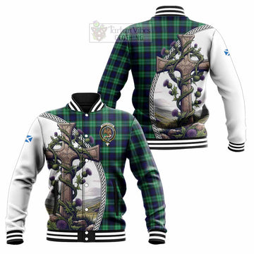 Abercrombie Tartan Baseball Jacket with Family Crest and St. Andrew's Cross Accented by Thistle Vines