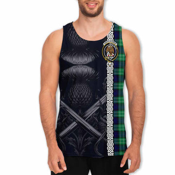 Abercrombie Tartan Men's Tank Top with Family Crest Cross Sword Thistle Celtic Vibes