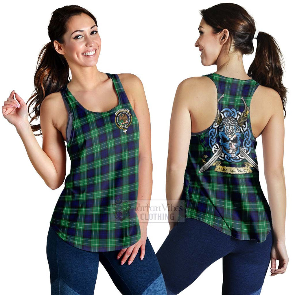 Tartan Vibes Clothing Abercrombie Tartan Women's Racerback Tanks with Family Crest Celtic Skull Style