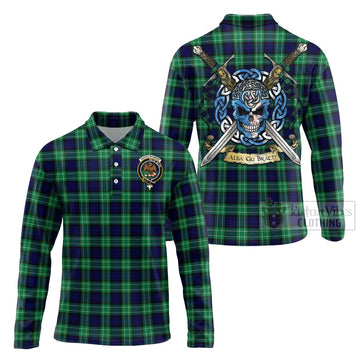 Abercrombie Tartan Long Sleeve Polo Shirt with Family Crest Celtic Skull Style