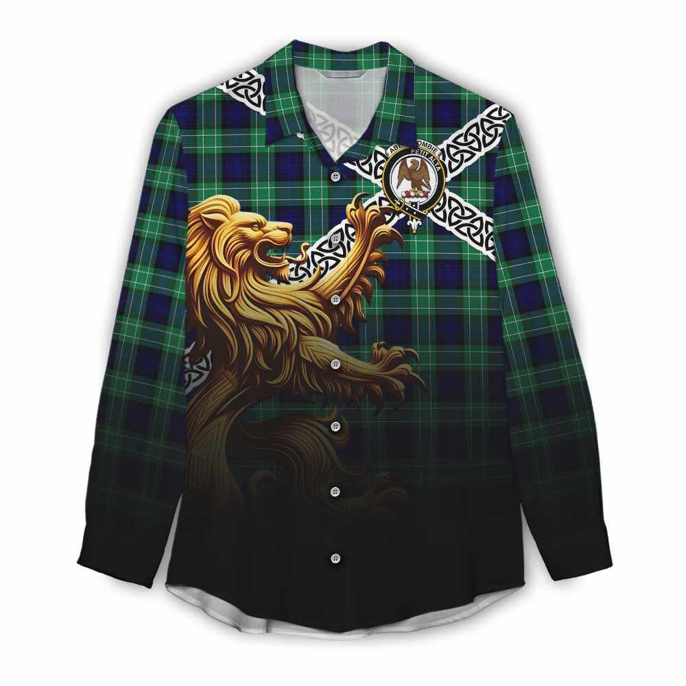 Abercrombie Crest Tartan Women's Casual Shirt with Golden Lion Emblem Celtic Style Female - Tartan Vibes Clothing